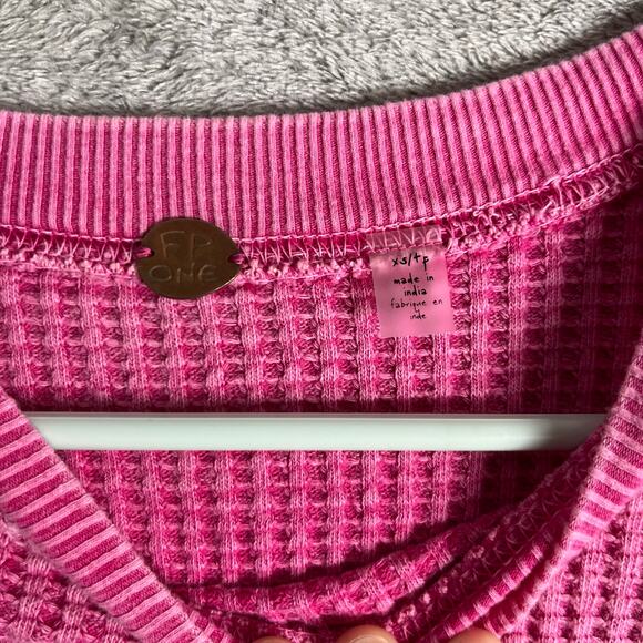 Free People Wesley Thermal Pink XS Boho Lounge Wear Everyday Staple - Picture 5 of 7